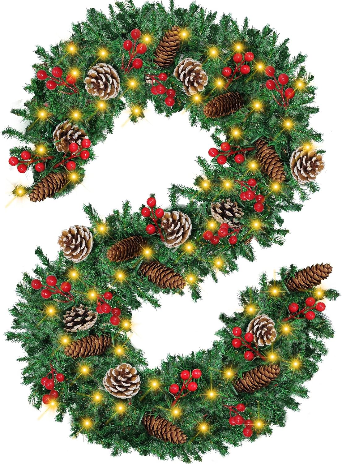 Xmas Outdoor Lighting Decorations - Guirnalda Navideña Preiluminada de 12 Pies,