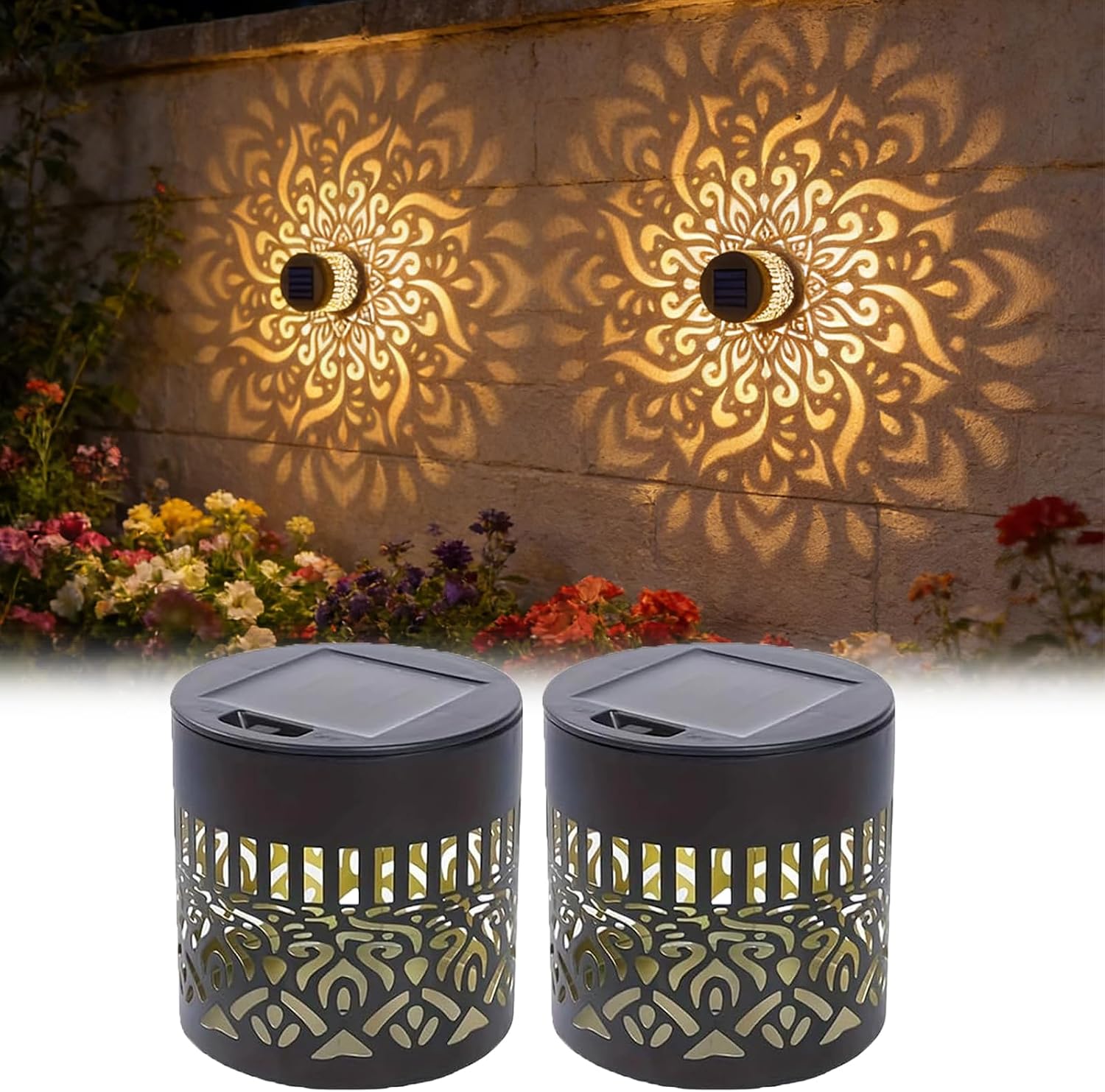 Outdoor Lighting Deck - Paquete de 2 luces solares para