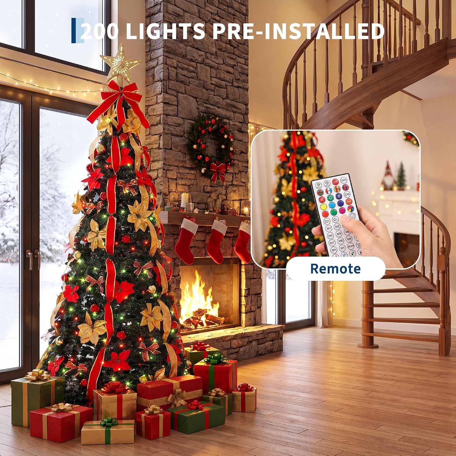 Xmas Outdoor Lighting Decorations - Árbol de Navidad artificial plegable de
