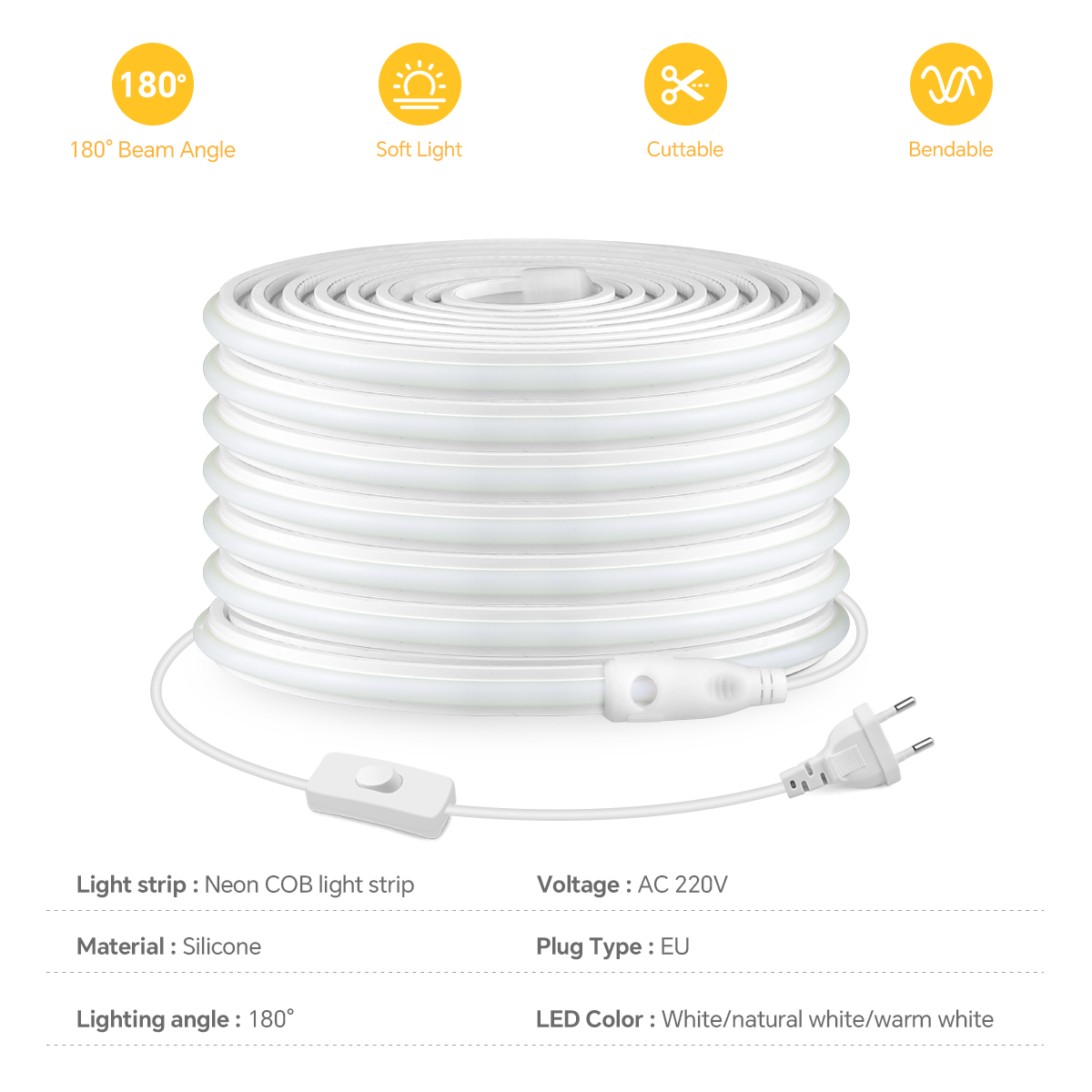 Tira de luces LED COB de 220V, - Outdoor Lighting Switch reseña y precio