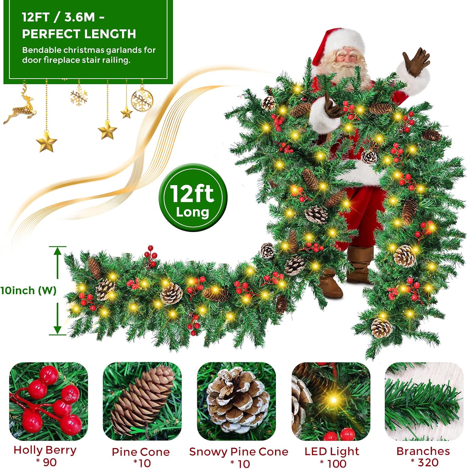 Guirnalda Navideña Preiluminad - Xmas Outdoor Lighting Decorations reseña y precio