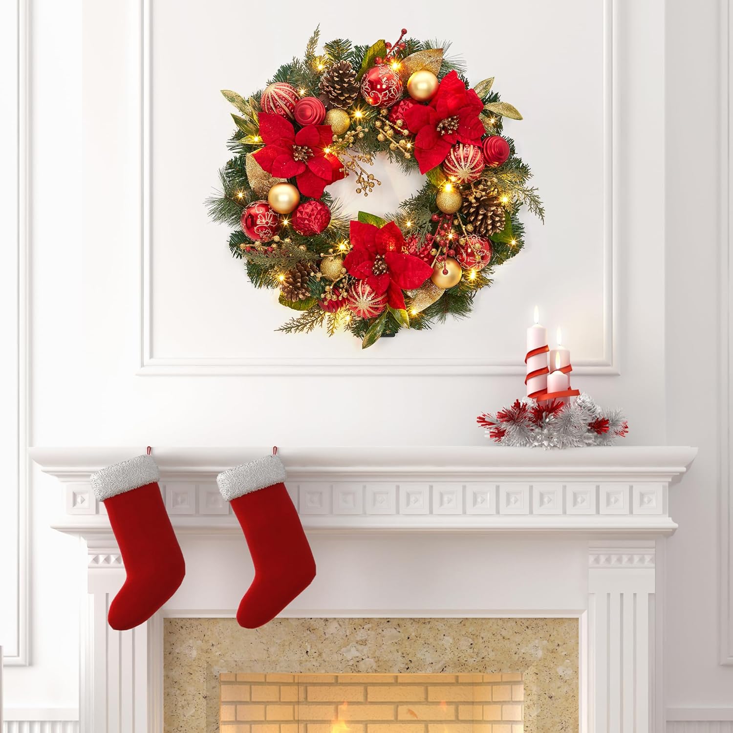 Corona navideña de 24 pulgadas - Xmas Outdoor Lighting Decorations reseña y precio