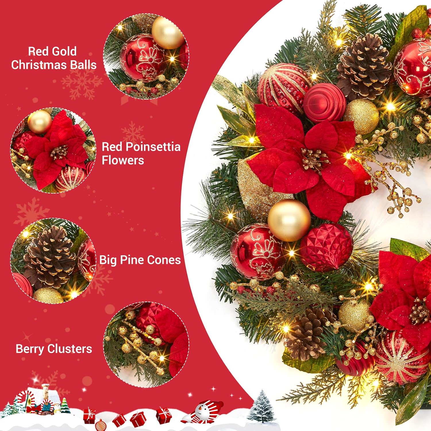 Corona navideña de 24 pulgadas - Xmas Outdoor Lighting Decorations reseña y precio